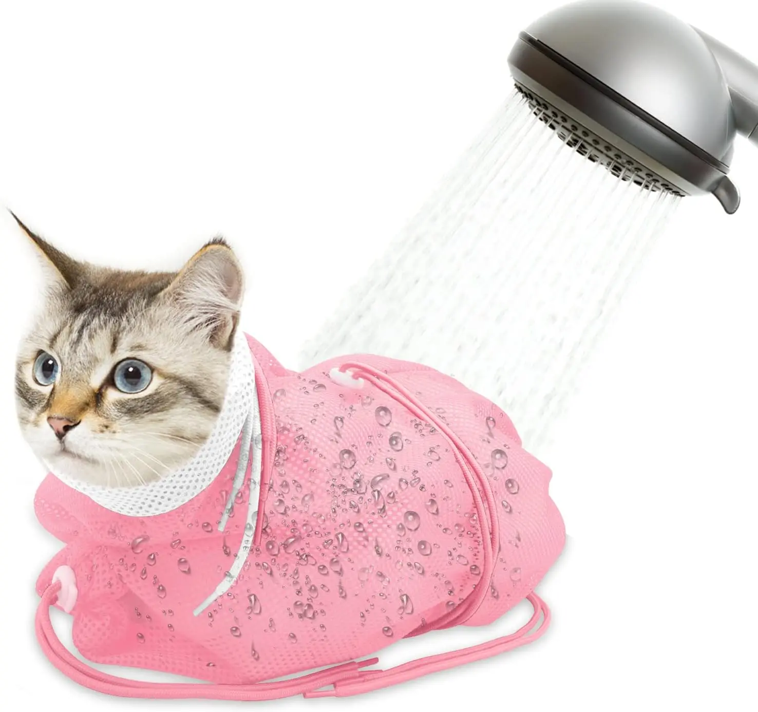 Cat Bathing Bag, Breathable Cat Grooming Bag, Anti Scratch Adjustable Cats Shower Washing Bag with Mesh for Nail Trimming
