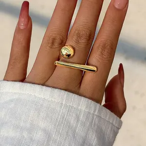 Creative Irregular Geometric Lines Open Ring for Women Men Exaggerated Gold Color Line Adjustable Couple Finger Ring Jewelry