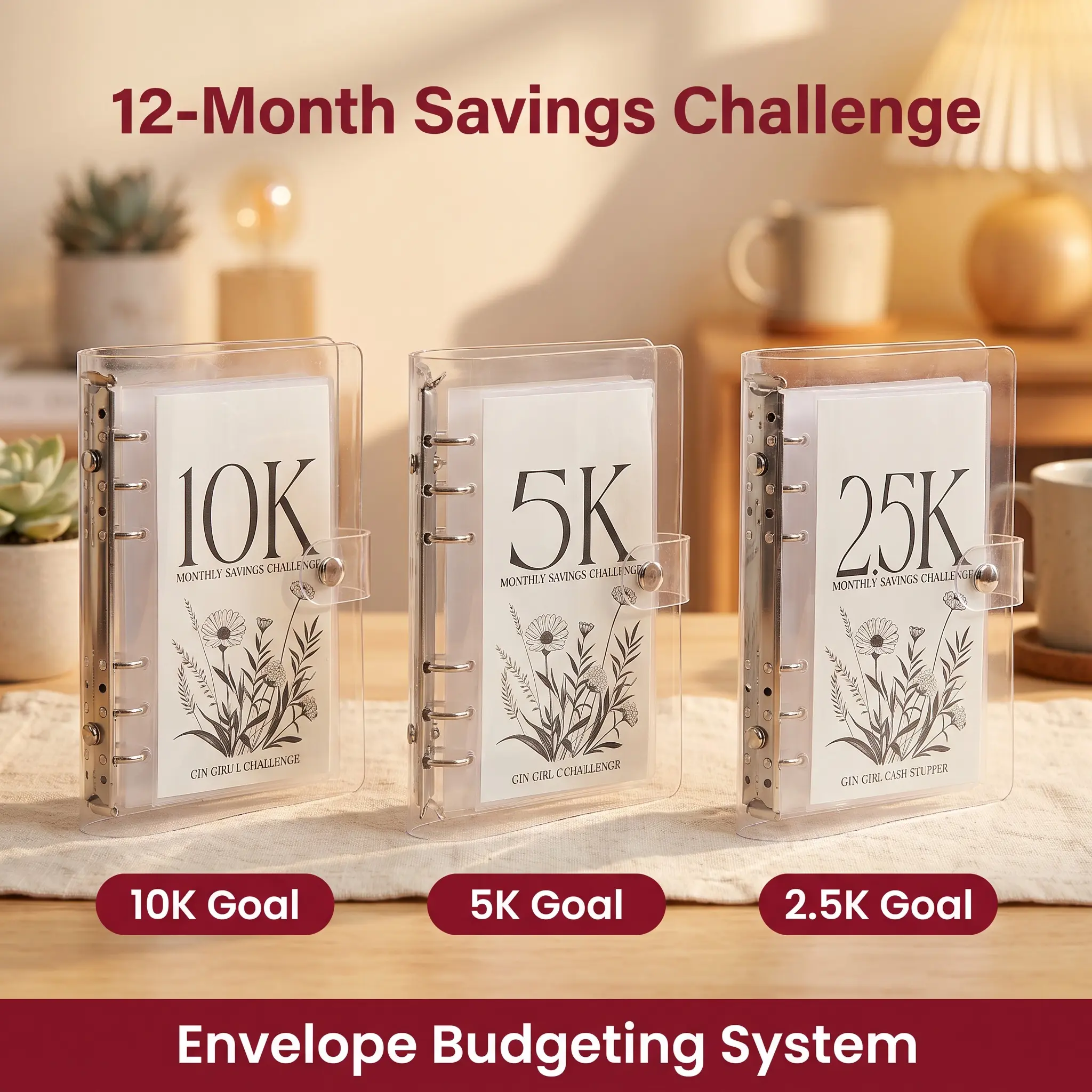 A6 12-Month Money Saving Binder - 10K/5K/2.5K Savings Challenge Cash Envelope Budget Planner for Home & Office book