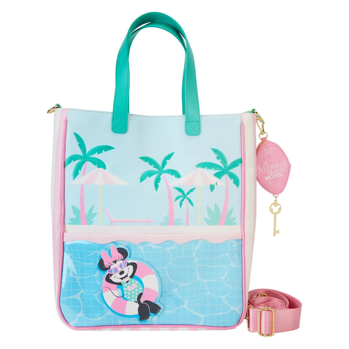 Minnie Mouse Vacation Style Poolside Tote Bag with Coin Bag, Casual Trendy Bag, Vegan Leather