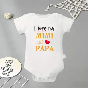 I Love My Mimi And Papa Baby Bodysuit, Funny Infant Newborn Clothes 100% Cotton Jumpsuits Baby Boys Girls Casual Rompers Baby Gift Baby Short Sleeves Onesie Clothes Letter Pattern Baby Outfit for Outdoor Indoor