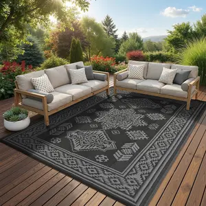 Vintage Floral Outdoor Rug Double-Sided Reversible Plastic Grass Woven Rug Waterproof Foldable Washable for RVs Beaches Terraces and Balconies