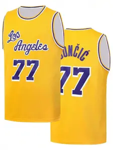 Luka Doncic #77 Los Angeles Retro Basketball Jersey White Purple Gold Breathable Mesh Sleeveless Tank Top for Luka Fans Collectors, Basketball Enthusiasts & Streetwear Lovers Quick-drying outdoor basketball sportswear shirt