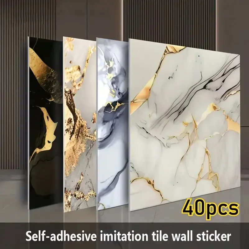 40 Sheets Marble Pattern Self-Adhesive Wall Paper Board, Wall Cover, Marble Wallpaper Peel And Stick, Blue & Self-Adhesive Splashproof Panels, Easy Installation No Glue Needed