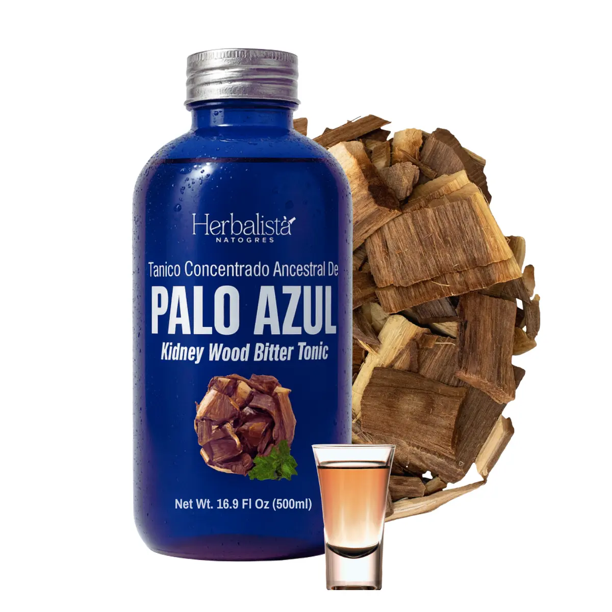 Premium Viral Palo Azul Tonic (Kidney Wood) 16.9 fl oz (500ml) - Concentraded Bitter Tonic 1 Tbsp = 3 Cups of Palo Azul Tea- Tonico Herbal -   Herbal Fitness Natural Traditional
