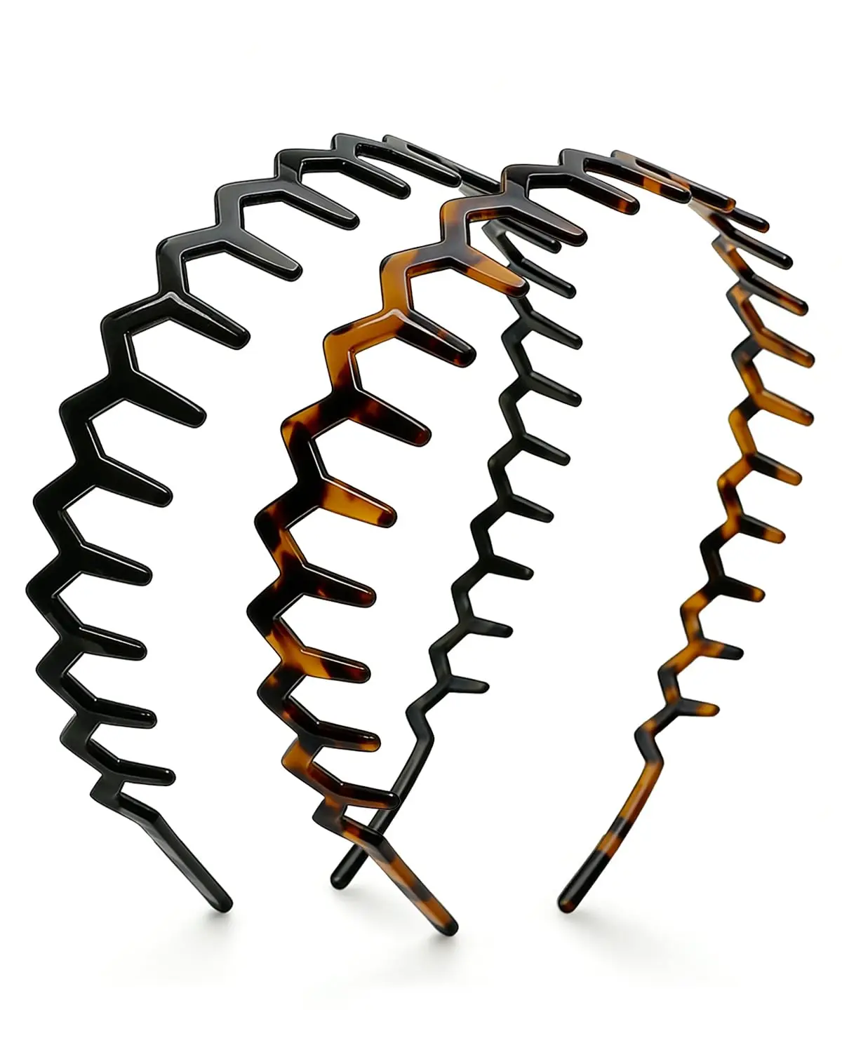 Zig Zag Headbands for Women, Non-Slip Comb Headband Slick-Back Fashion Accessories, Comfortable Wavy Headbands with Teeth, Black & Tortoise Cellulose Acetate, Ideal Gifts for Women  pcs