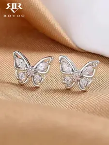 Elegant Butterfly Design Stud Earrings with Artificial Zircon, Small and Precious, Perfect for Women's Daily Commute and Casual Wear, Stud Earring Jewelry