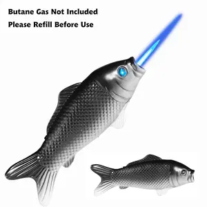 Cool Lighters, Windproof Lighters With Koi-Fish-Shaped Design, Novelty Jet Flame Adjustable Flame Refillable Butane for Gifts Kitchen Outdoor Indoor (Without Butane Gas)