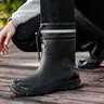 Men’s Closed Mid-Calf Black Full Waterproof Rubber Rain Boots - Walking Shoes with Wind-Seal Drawcord, Reflective Top Seal, Heavy-Duty Anti-Slip Sole, Rain-Mud Shield for Gardening, Outdoor Work, Rainy Day Use