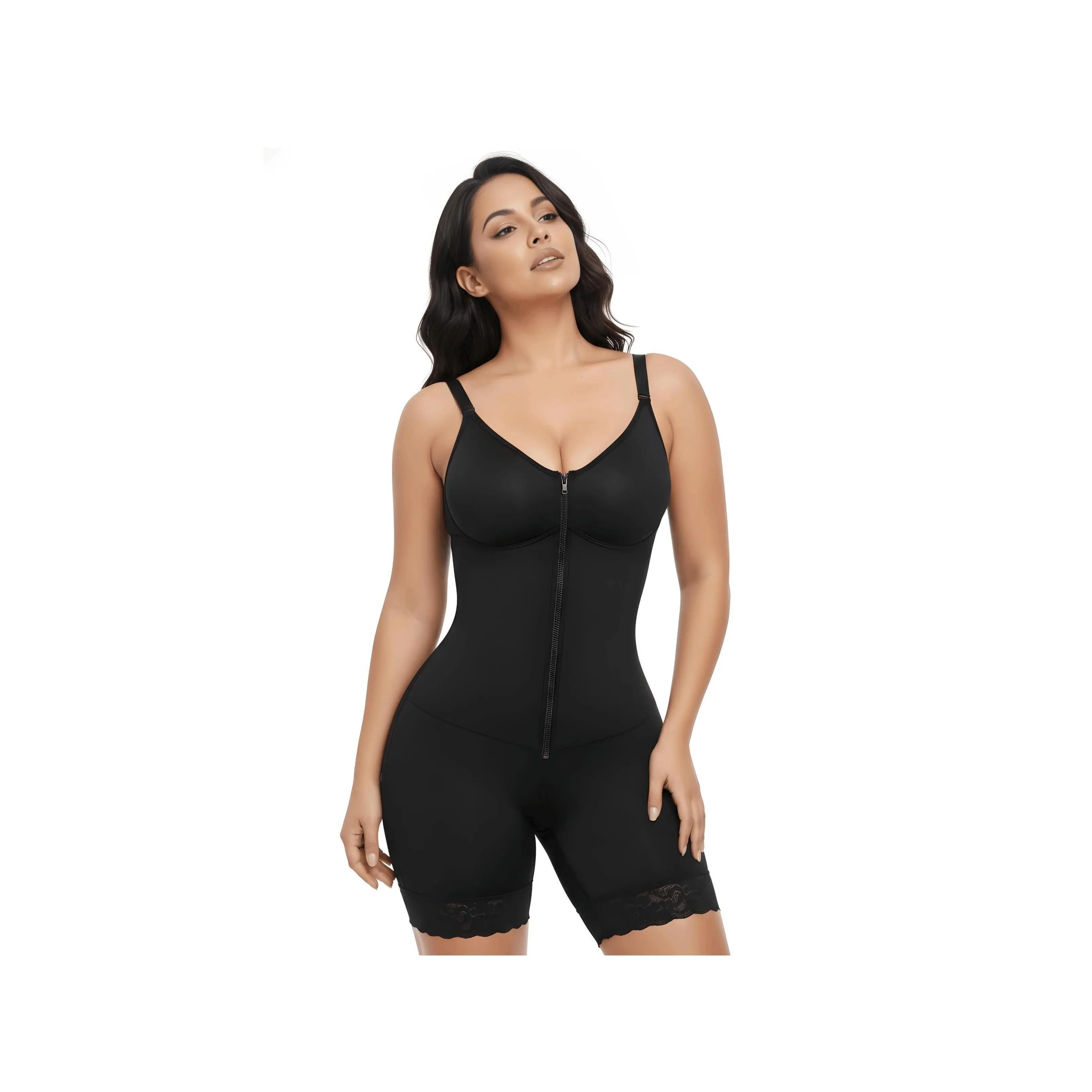 Black L Size Shapewear Body Shaper with Zipper Closure for Women