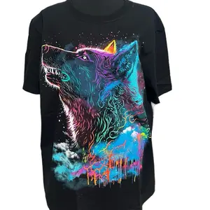 Neon wolf shirt Casual Cotton T-Shirt Top