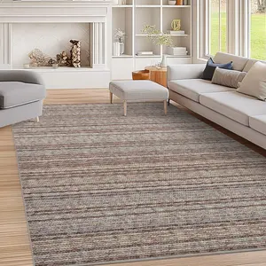 【GARVEE】Washable Rugs 8x10 Area Rug Modern Ombre Rugs for Living Room Soft Ultra Thin Large Area Rugs Non-Slip Striped Rug for Bedroom Printed Braid Abstract Carpet for Office Home, Camel