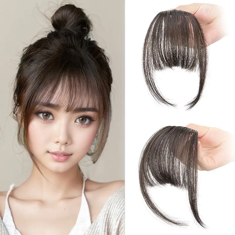 Front Fringe Hairpiece for Women, Synthetic Clip-in Air Bangs with an Invisible Seam, Natural Look Hair Extension Accessory, Invisible Bangs, Glamorous, Adults