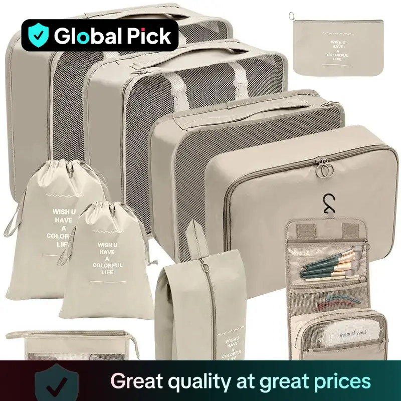 Travel Toiletries Storage Bag Set, 7 Counts/10pcs/set Portable Travel Bag, Zipper Clothes Storage Pouch, Travel Toiletries Essentials, Compact Storage