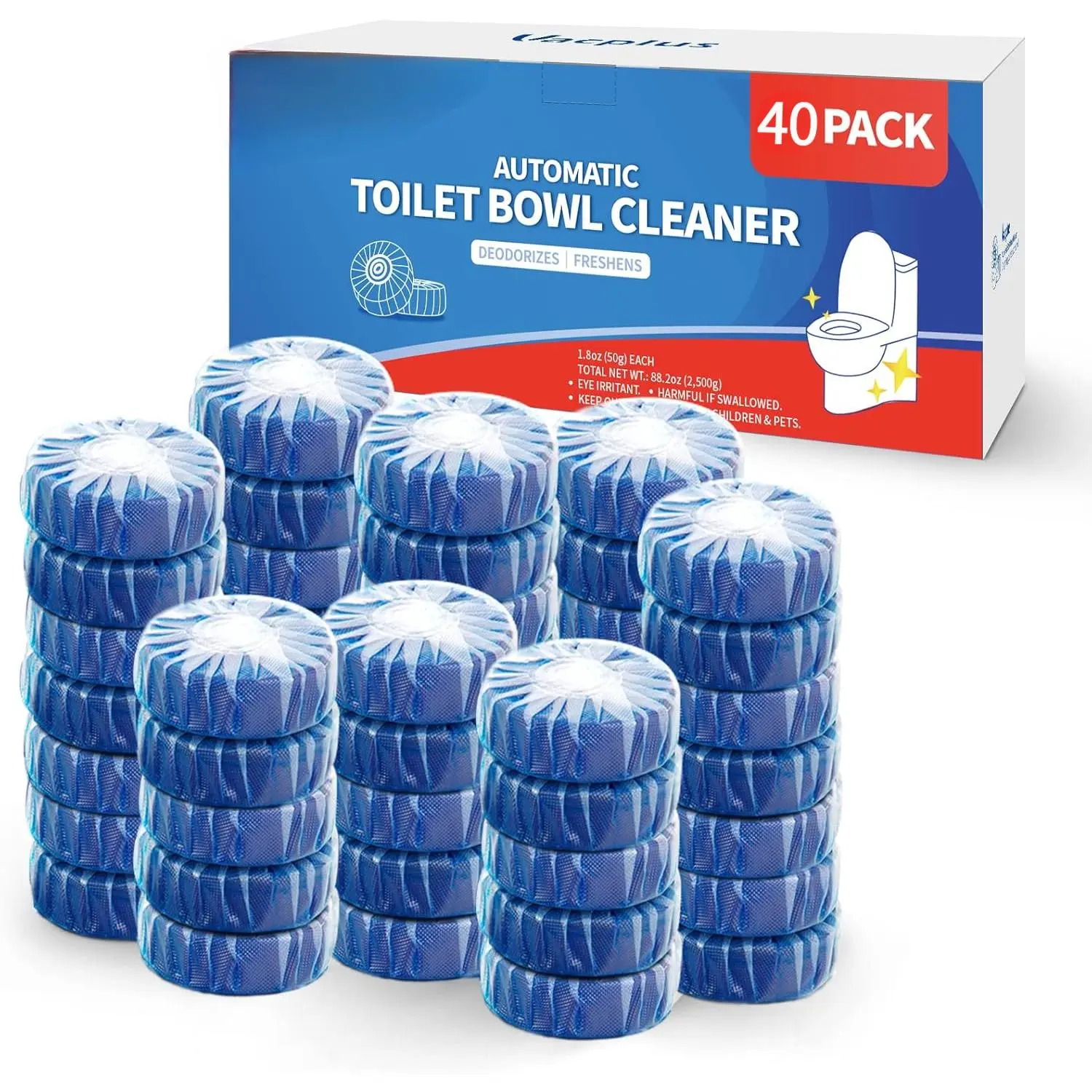 Self-Cleaning Toilet Tank Tablets, Household Cleaning Products - Deodorizer, Odor Protection Toilet Cleaners, Stain Prevention - 40 Count Bulk Pack