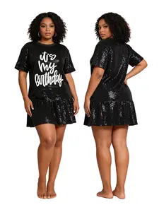 DUTUT Women Sequin Birthday Dress It's My Birthday Dresses Sparkly Party Tops Sexy Birthday Outfits Formal Black
