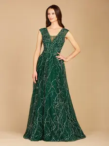 V-Neck Beaded Ball Gown OUTLET
