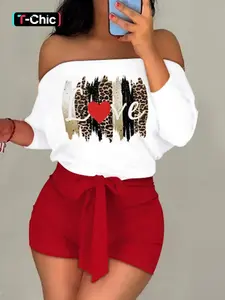 1 piece of mature women's fashion Casual printed color-blocked one-shoulder Long Sleeve sash short jumpsuit