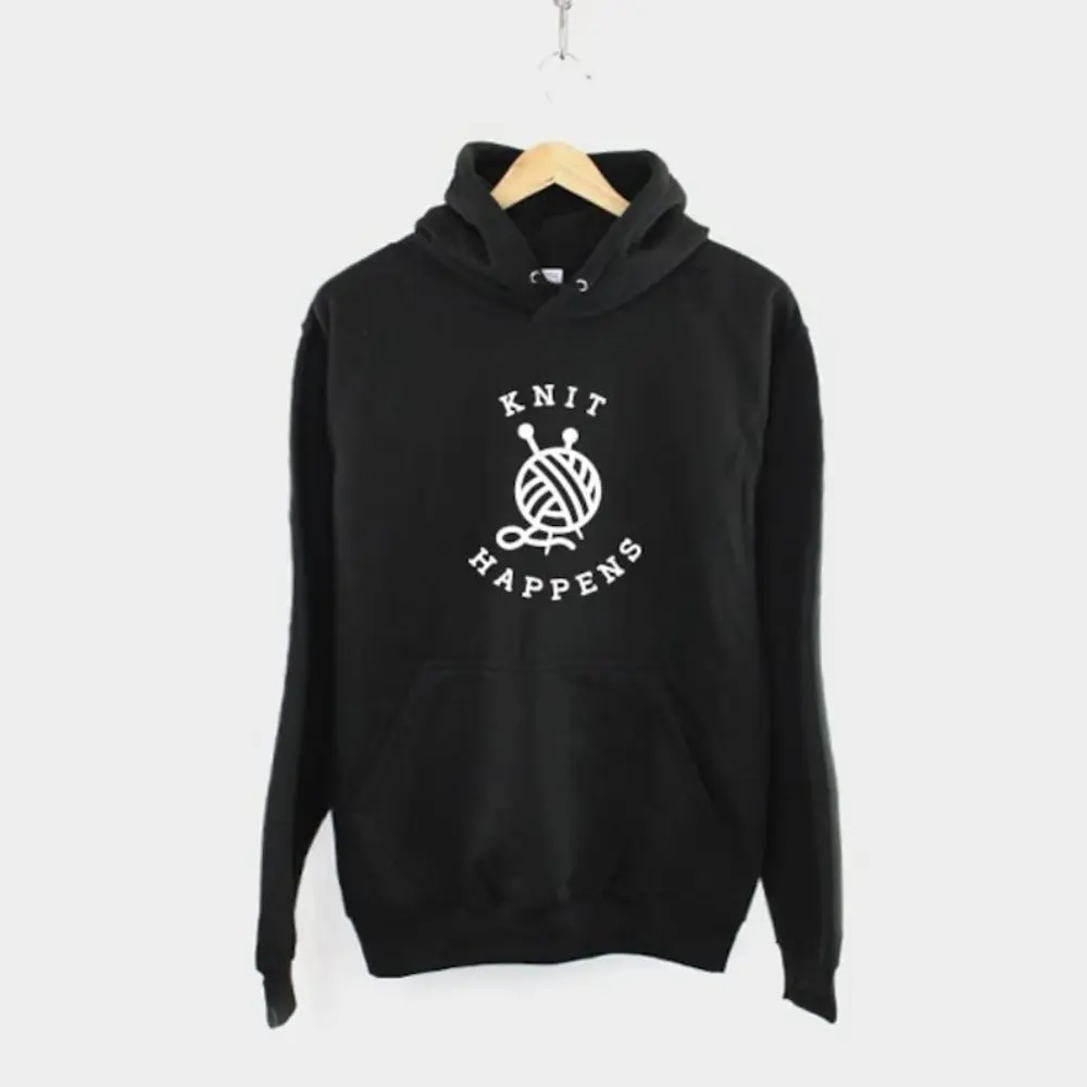Knit Happens Hoodie - Grandma Knitting Hooded Sweatshirt - Nan Knitting Jumper Gift Men's Fashion Hoodie Comfortable and Trendy Hooded Pullover Soft and Breathable Suitable for Autumn and Winter