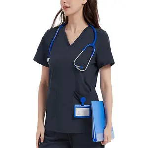 Stretchy Scrub Tops Nurse Uniform Tops for Women with Pockets Soft Nursing Clothes Breathable Workwear