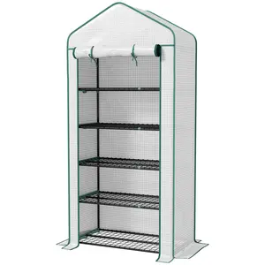 5-Tier Walk-in Greenhouse 76x35.4x19.3 Inches White with Adjustable Shelves (22lbs Capacity Each), Roll-Up Zippered Door for Ventilation, 3-Layer Tear-Resistant PE Cover, Steel Frame, Great for Small Gardens, Patios, and Balconies