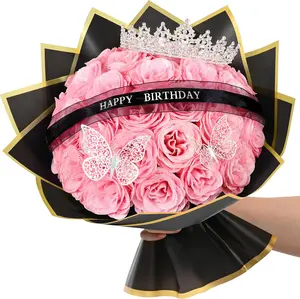 Glitter Roses Bouquet,Birthday Gifts for Women Mom,DIY   Bouquet with Birthday Stand-Up Signs,36  Rose for Grandma Wife