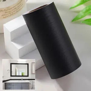 Black Wood Grain Peel-and-Stick Wallpaper Border - 10M (32.8Ft x 3.94In) Removable PVC Waterproof Decor for Bedrooms, Kitchens (Mirror Frame & Tile Application)