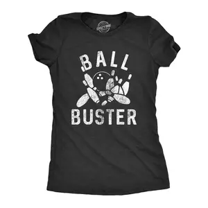 Womens Ball Buster T Shirt Funny Sarcastic Bowling Ball Joking Tee for Ladies Funny Womens T Shirts Cute Vintage Fashion Casual Ladies T-Shirt Gift Funny Sarcastic Top Women's Novelty Tees Black -