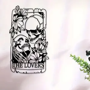 Skull & Flower Pattern Wall Art, Skull Floral Print, Unique Artwork, Gothic Style Metal Wall Decor, Wall Hanging Decor for Home Living Room Bedroom Garden Fence, Ornaments