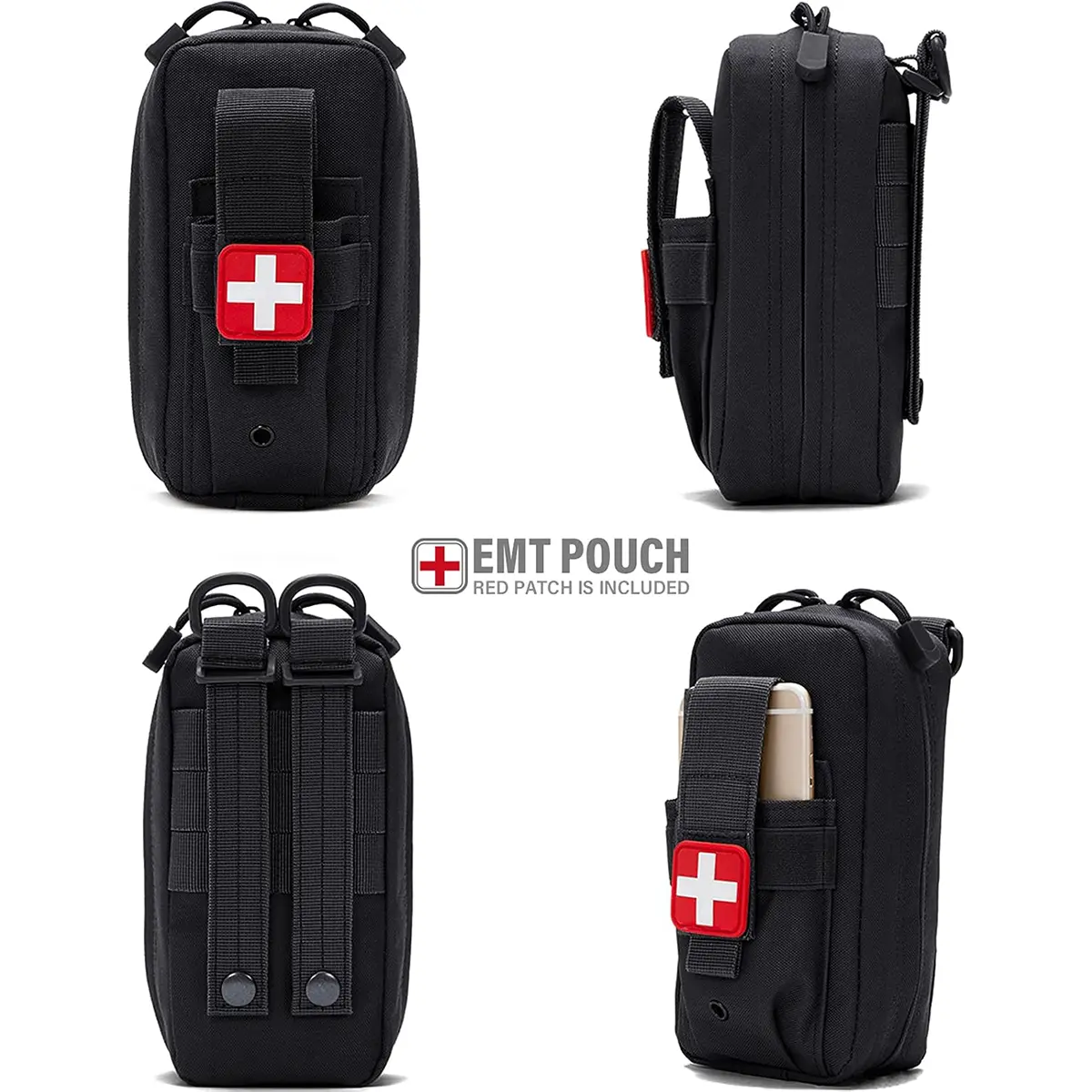Tactical MOLLE Medical Pouch, Rip-Away EMT First Aid Pouch, IFAK Trauma Kit, EDC Survival Bag with Cross Patch