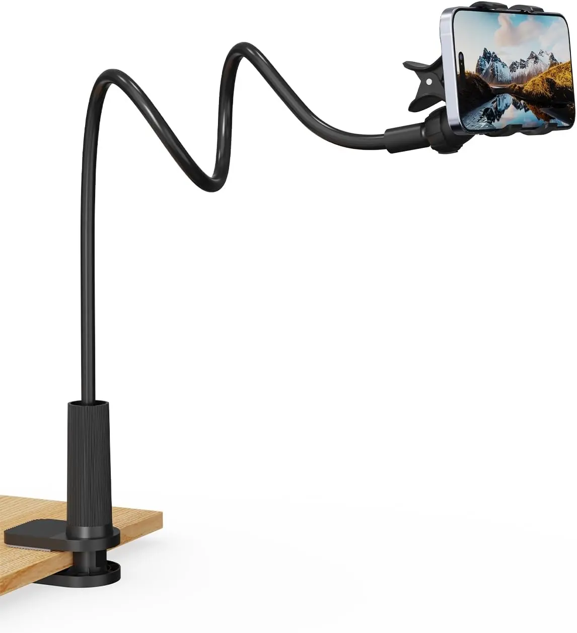 Phone Holder for Bed, Gooseneck Phone Holder for Desk Bedside Table, Flexible Gooseneck Long Arm Stand with Adjustable 360°Cell Phone Mount Clamp Clip for iPhone and All 4-7" Phone