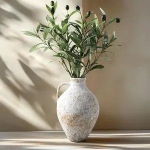 Ceramic Vase with  Olive Branches, Farmhouse White Vase with 2 count Faux Olive  Greenery for  Bedroom Living Room Side Table Entryway Dining Table Decor