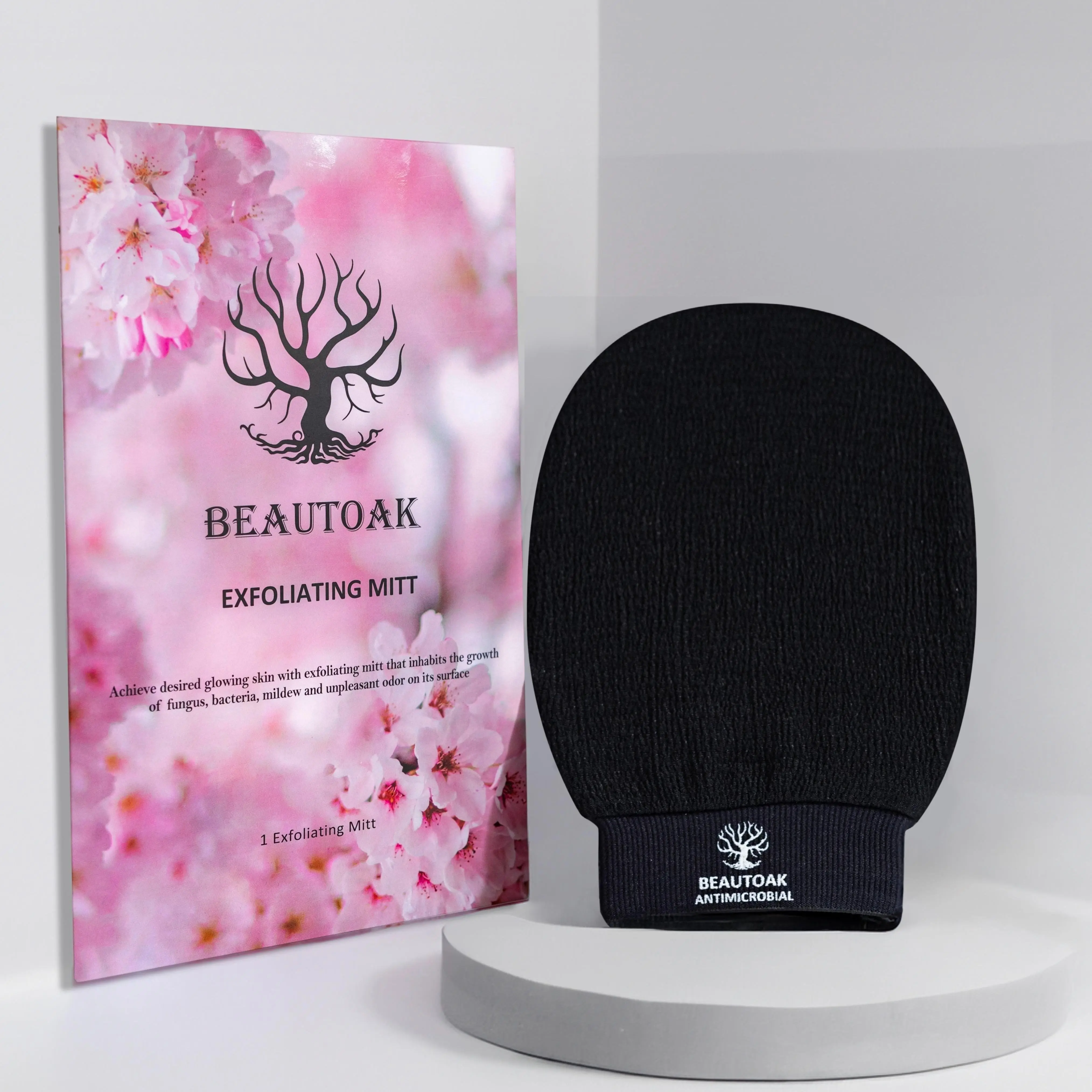 Beautoak Antimicrobial Reusable Exfoliating Glove Stops Growth of Bacteria, Mold on its Surface—Skin Care Exfoliating Mitt Removes Dead Skin—Tan Exfoliating Shower Gloves for Sensitive Skin Bath Glove