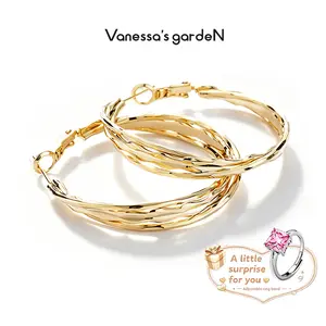 Vanessa's gardeN 18K Gold Plated Textured Hoop Earrings | Golden Wave Collection