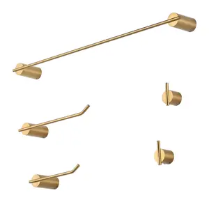 WOWOW 5-Piece Bath Hardware Set with Towel Bar/Rack Towel/Robe Hook Toilet Paper Holder in Brushed Gold Nickel