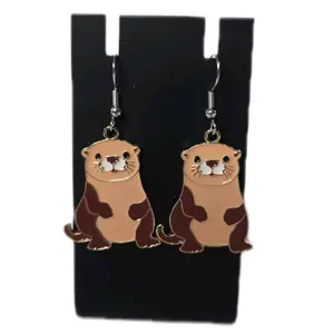 Cute Otter Earrings - Hook Earrings with Stainless Steel Ear Wire, Enameled Charms