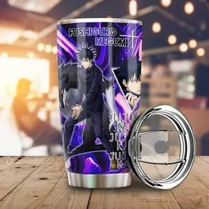 [New Anime Drinkware - Sale Up To 35%] Fushiguro Megumi Tumbler Cup, Jujutsu Kaisen Anime Car Accessories, Shadow Technique Travel Mug, Cool Manga Drinkware For Anime Fans