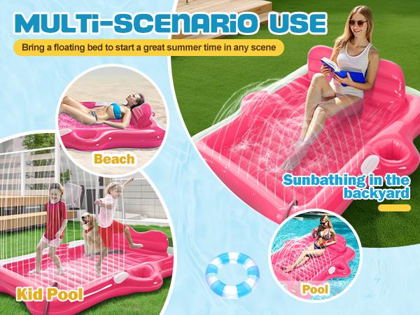 Inflatable Tanning Pool Lounger Float,  72*61’’/80*67’’Large Size Pool Floats Adult with Automatic Spray Cooling, 5 in 1 Suntan Tub Raft Floatie, Sunbathing Bed Lounge for Pool Party Yard Tanning  Outdoorfun