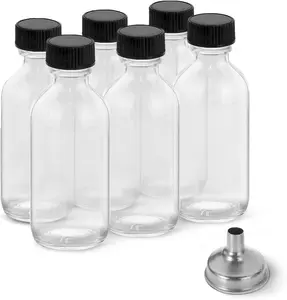 DIDITIME 6 Pack 2 oz Shot Bottles with Caps & Stainless Steel Funnels Reusable Glass Mini Travel Bottles for Potion Ginger Shots Oils Juice