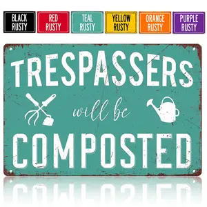 Trespassers Will Be Composted Metal Sign 8×12 Inch / 12×16 Inch – Funny Garden Warning Tin Sign, Vintage Backyard Decor for Garden, Farm, Shed & Pat,Perfect gift for Mother’s Dayio