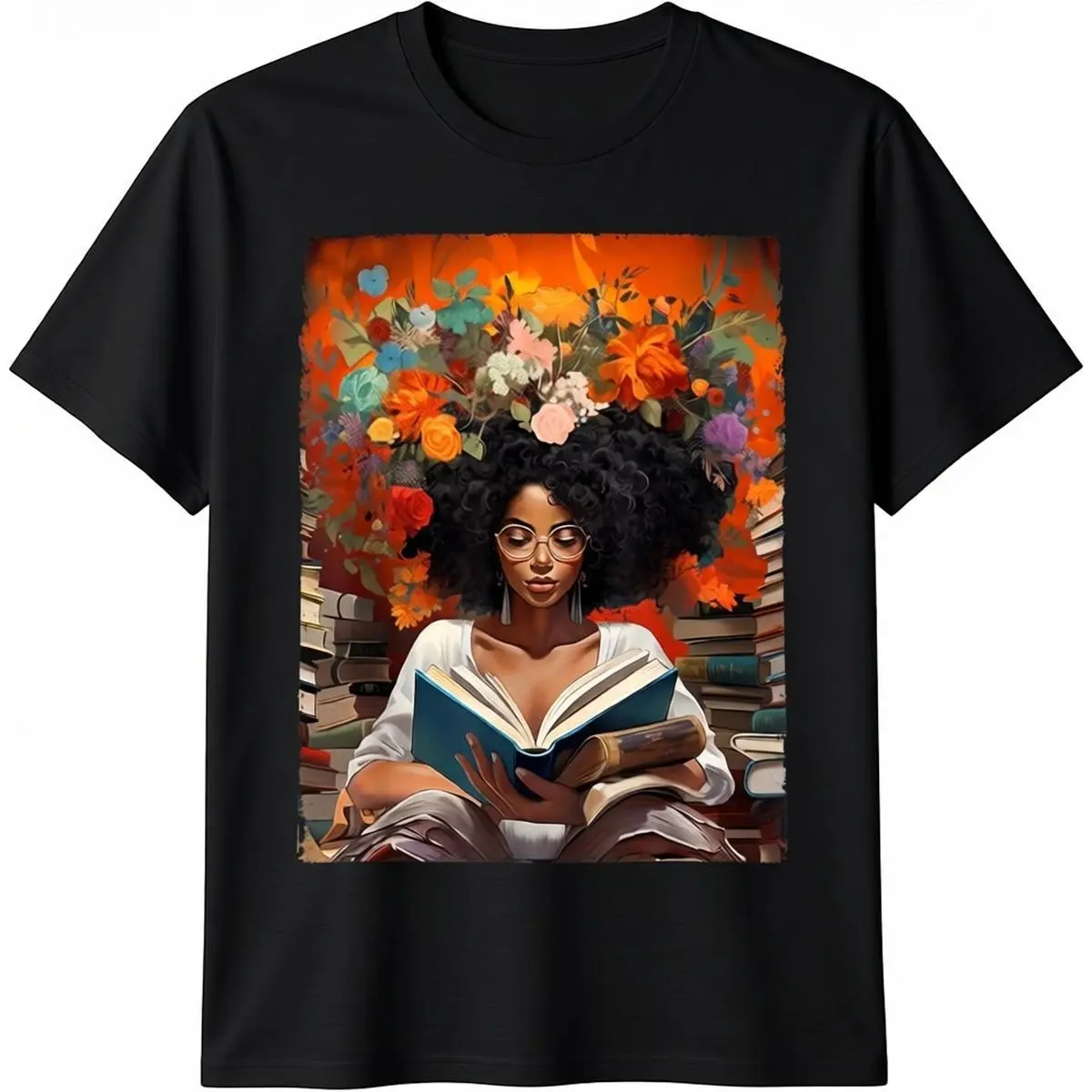 Men's 100% Cotton Short-Sleeve Round Neck Graphic Fashion T-Shirt - Menswear Casual Streetwear Top with Black History Educated Reading Book, Afro Queen Designs