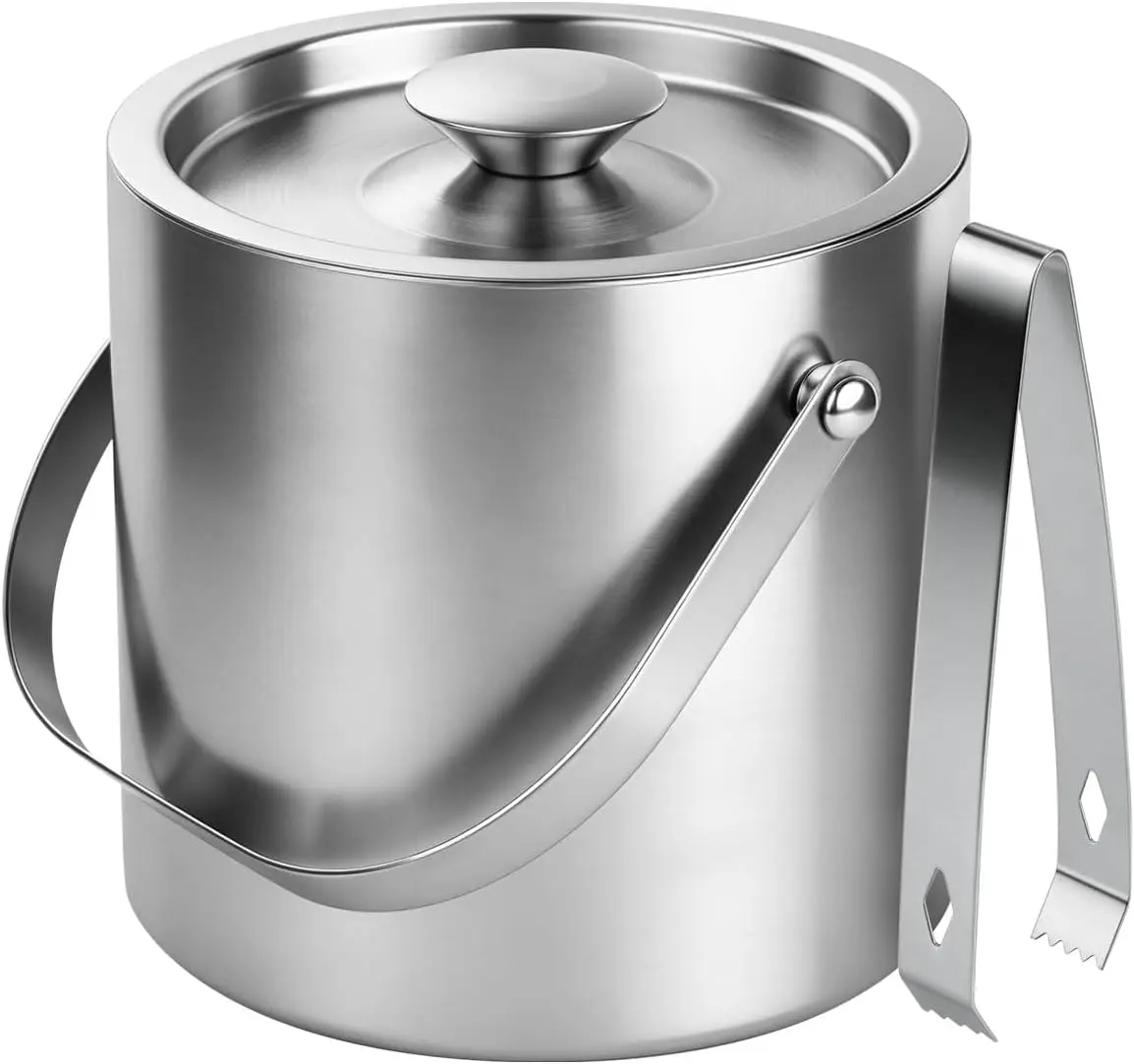 3L Stainless Steel Insulated Ice Bucket with Lid & Tongs, Double-Wall Insulation, Durable Utensil Holder for Drink, Champagne, Wines, Ideal for Cocktail Enthusiasts, Home Bar Kitchenware Accessories