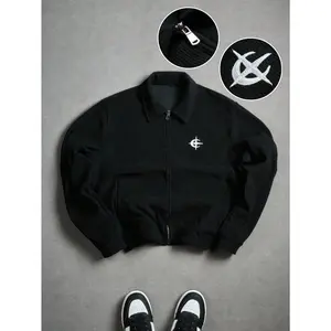 Minimalist Dark Aesthetic Zip-Up Jacket | Subtle Embroidered Logo Outerwear