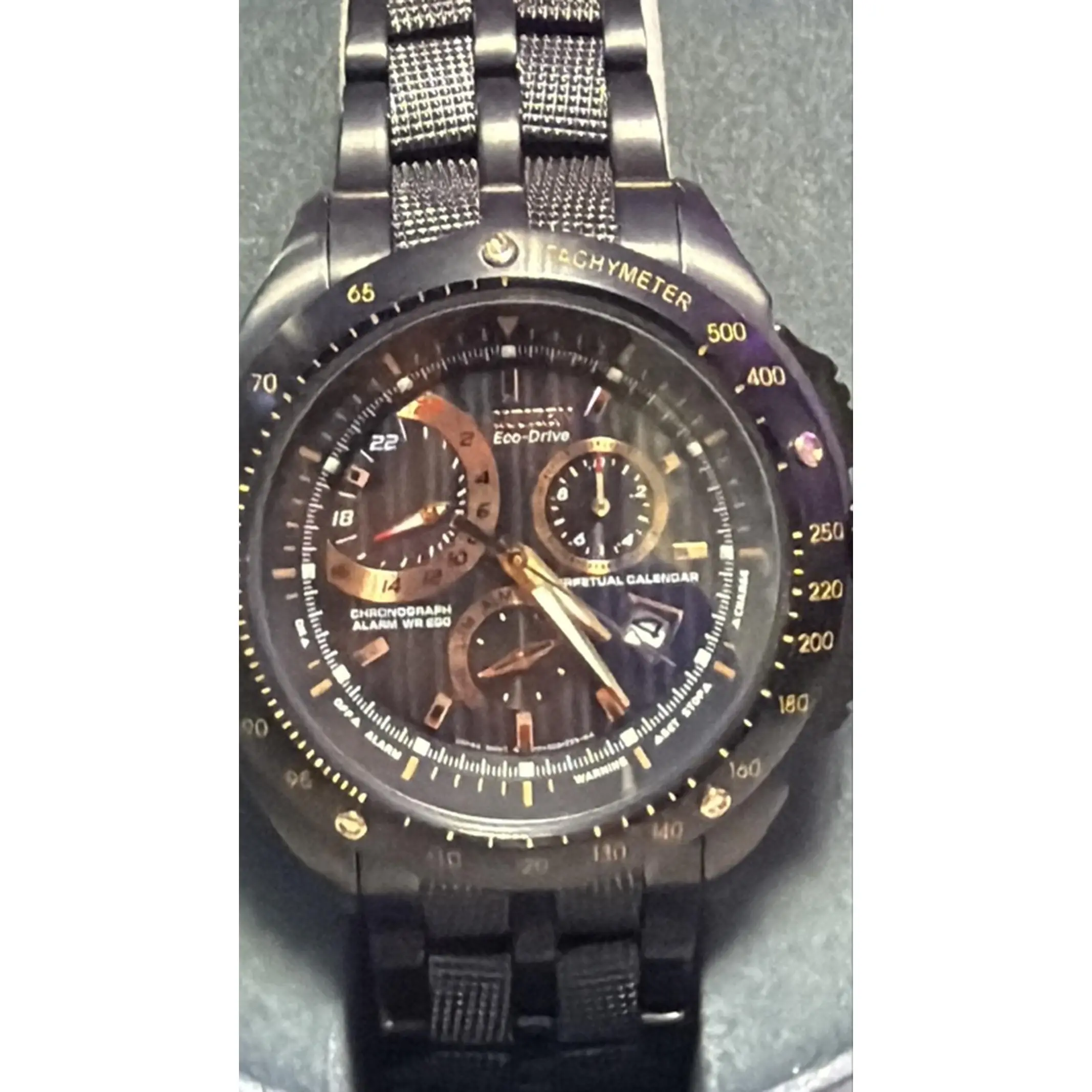 Citizen Men's Ecodrive BL5365-51E Japan Made Perpetual Calendar WR 200 Time Alarm 60 Min Chronograph Dual Watch