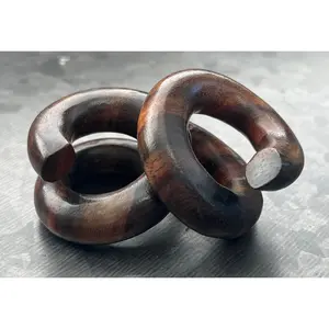 PAIR of Stunning Brown Sono Wood Offset Spiral Organic Plugs - Gauges 6g (4mm) up to 00" (10mm)