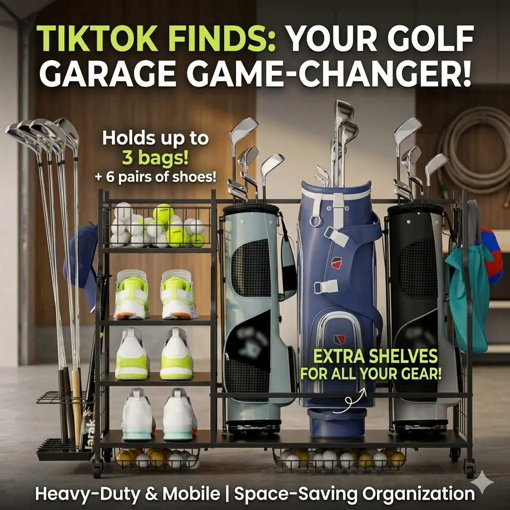 Heavy Duty Golf Bag Storage Rack with Extra Shelves, Sport Essential Accessory for Golf Gear & Gadgets, Space-Saving Organizer for Garage, Indoor Home Use, Golf Gadgets