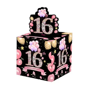 16th Birthday Themed Cash Box, 1 Set Happy Birthday Money Gift Box with 50pcs Transparent Bag, Surprise Cash Box, Birthday Party Supplies, Unique Birthday Gifts