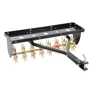 【FathersDayGift】VEVOR Tow Behind Plug Aerator, 32 in Lawn Spike Aerator with Universal Hitch, Heavy Duty & Rust-Resistant, Pull Behind Spike Aerator Tool with Folded Edge Tray, for Farmland & Garden Tractors
