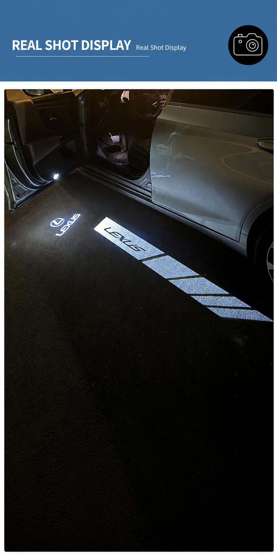 Vehicle-Specific Fit LED Car Door Projector Lights with Logo Patterns for Lexus ES, LS, UX (2019-2025), IS, RX300, RX200, LC - Front Doors Only, Courtesy Ground Upgrade