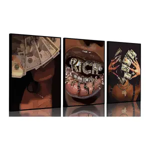 3 Pcs African American Decorative Wall Art, Unframed Black Girl Posters, Vibrant Cartoon Design, Urban Hip Hop Baddie Room Decor, Fashion Female Pictures for College Dorm, Bedroom